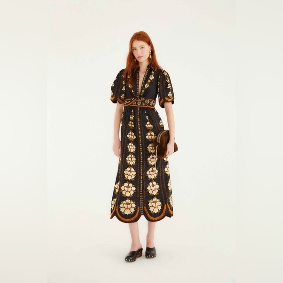 FARM Rio Dresses & Skirts - Farm Rio: Black Bold Flowers Organic Cotton Midi Dress
